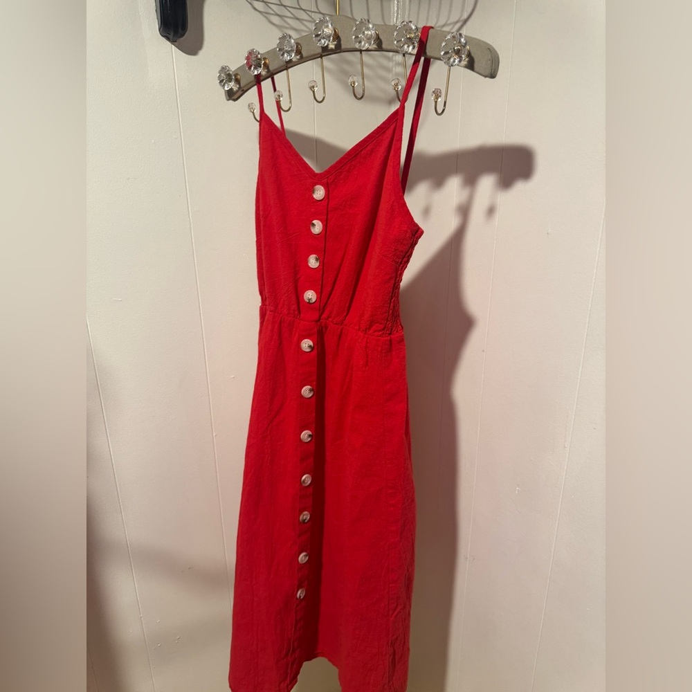 SHEIN Red Button-Front Midi Dress